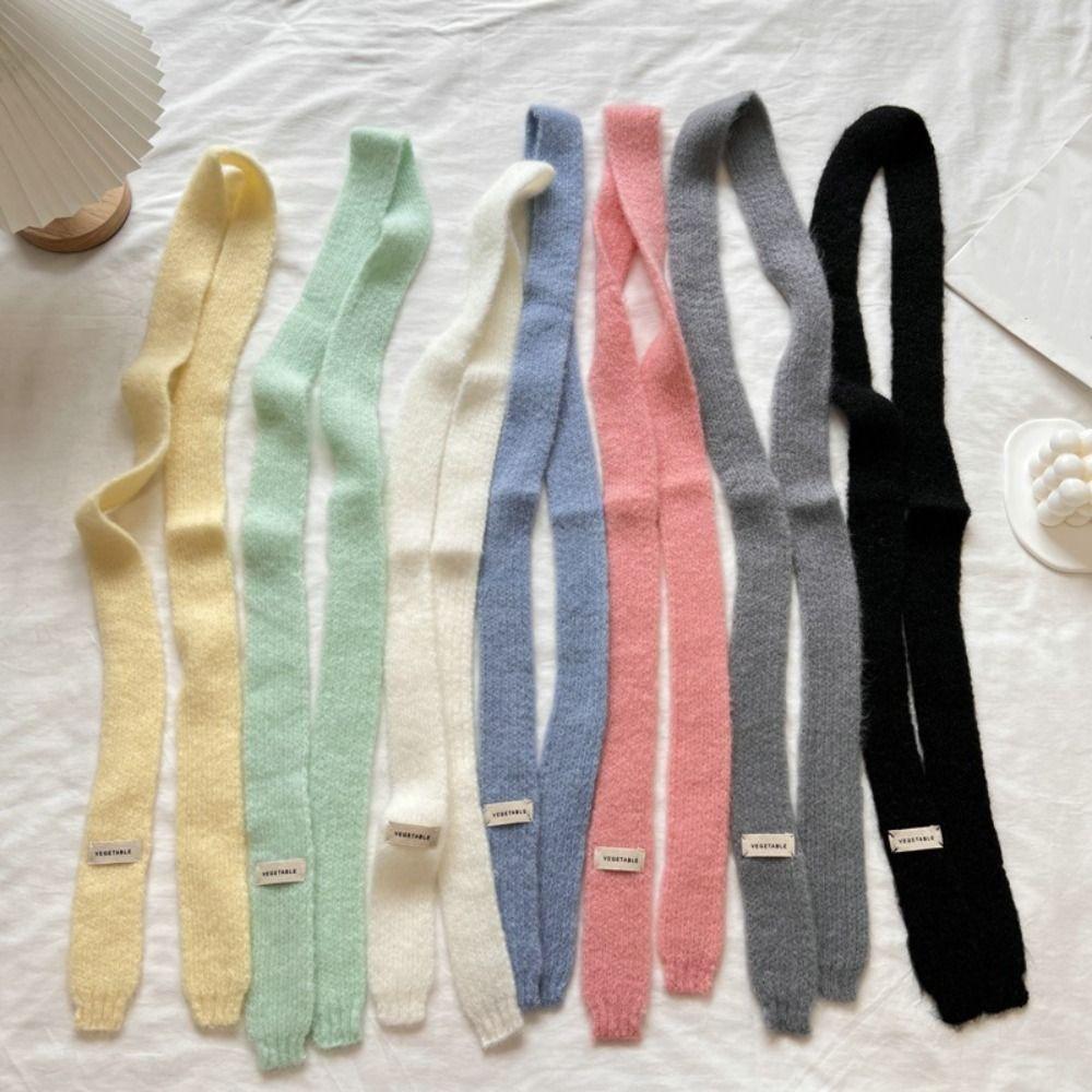 

Korean Style Long Narrow Scarves Rainbow Color Harajuku Knitted Scarf Sweet Y2K Thin Scarf Female белый