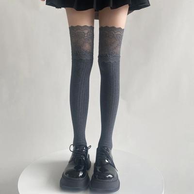 Jeseň Zima Dámske Pančuchy Japonská Móda Jednofarebné Podkolienky po Stehná Lolita Čipkované Podkolienky po Kolená Podkolienky po Stehná