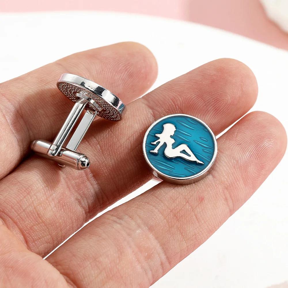 Nueva Llegada Gemelos de Moda para Hombre Zircón Pintura de Belleza de Playa Personalidad Botones de Puño Metálicos Accesorios de Manga para Traje de Alta Gama