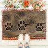 Wooden Door Dog Paw Carpet Painted On The Wall White Dog Claws Door Mat Indoor Mat Floor Mat Flannel Retro Home Decoration