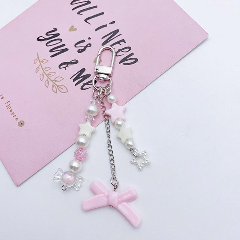 Fashion Star Bowknot Butterfly Hanging Pendant Sweet Phone Strap Bag Decoration Portable Hanging Lanyard for Girls Women