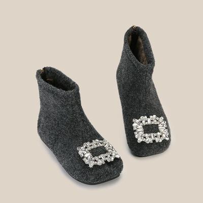 Plüsch-Winter-Mary-Jane-Prinzessinnenschuhe mit Strass für Mädchen - Samt-Baumwollstiefel mit weicher Sohle