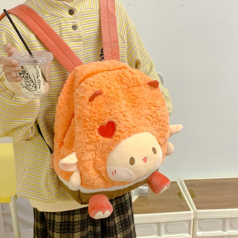 Sheep Apple Bear Pattern Plush Backpack Breathable Shoulder Straps Schoolbag