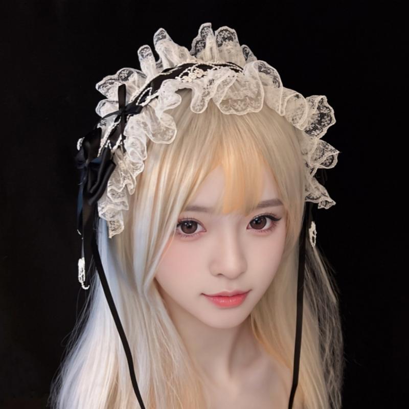 Women'S Hair Band Lolita Headband Sweet Bow Lace Lolita Accessory Japanese Lo Girl Maid Versatile Kawaii Headwear