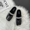 Women Baotou Half Slippers French Square Head Flat-bottomed Slipper Lightweight PU Leather Casual Slippers Women's Muller Slides