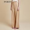 PORTS Women's Fawn Brown Belt-Decorated Straight-Leg Pants
