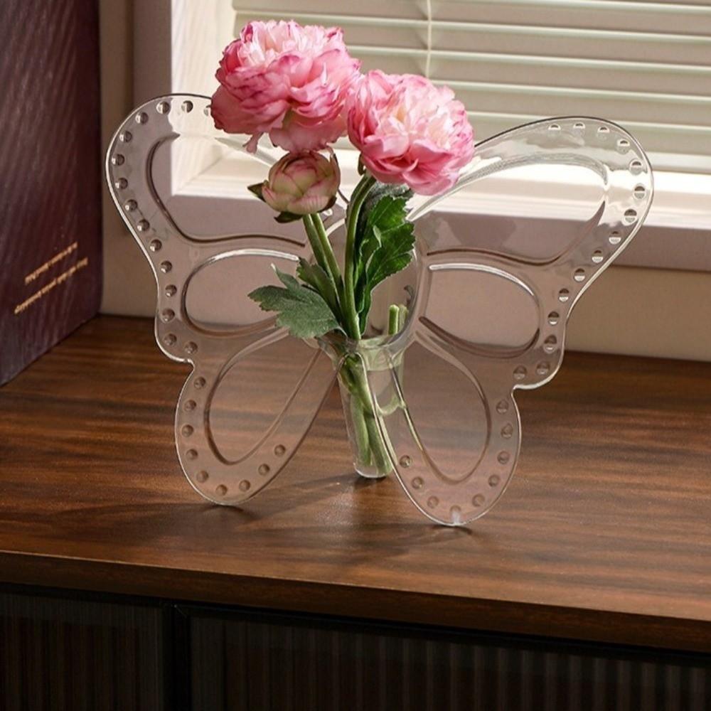 Clear Plastic Butterfly Flower Vase Unique Shape Flower Holder  Bedroom Display