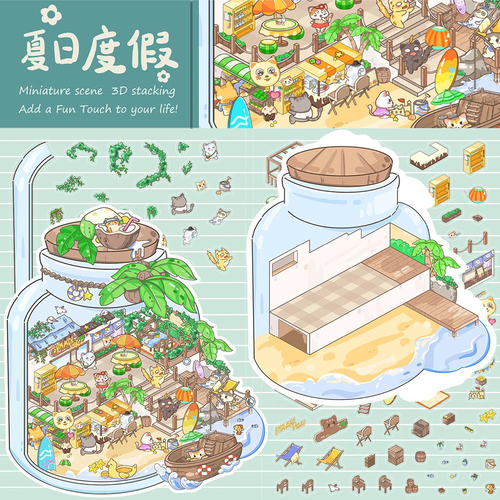 

Summer Vacation Miniature Scene Sticker Landscape Home Cartoon Laptop Luggage Creative Decoration Chambre Painting Stickers