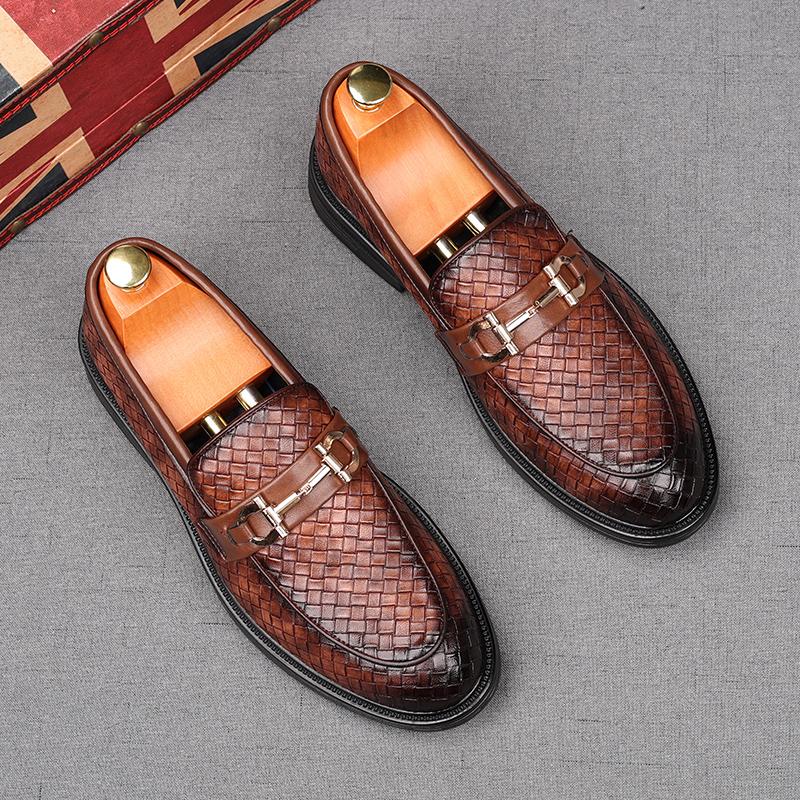 New Arrival Men's Woven Pattern Flats Shoes Male Designer Black Slip On Loafers Homecoming Wedding Dress Footwear