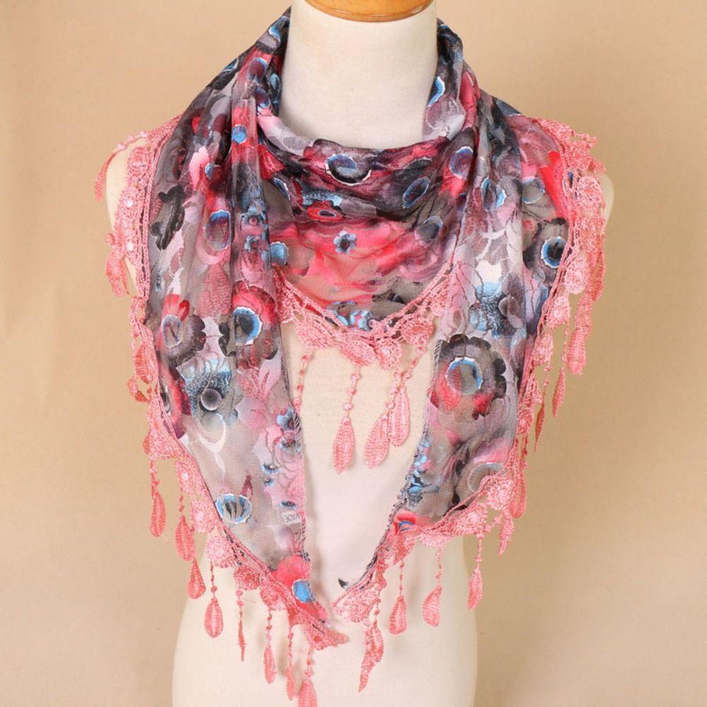 with Tassel Printed  Wraps Sun Protection Flower Triangle Headband Bohemia Lace Scarf  Four Seasons