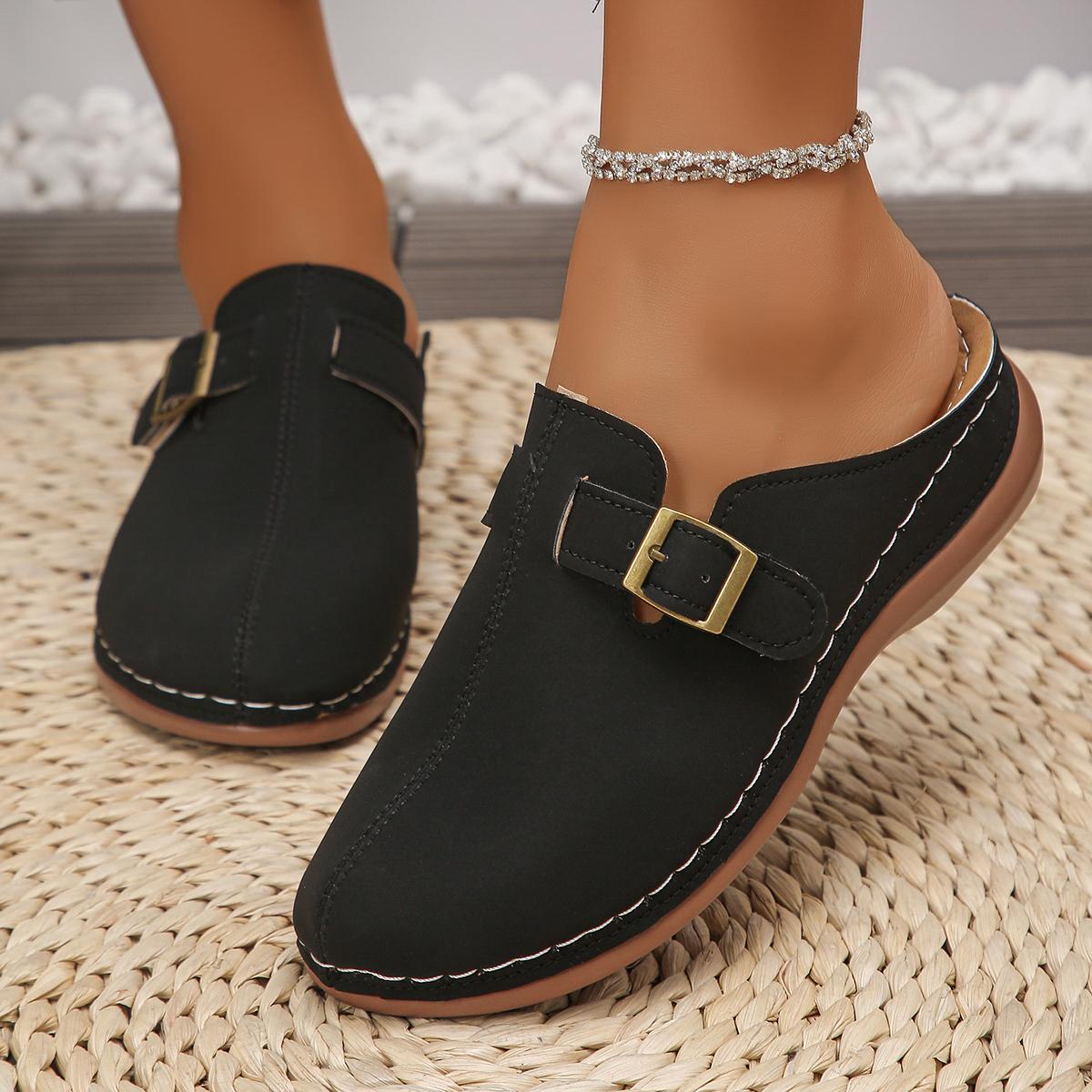 

Women s Slippers Retro Flat Mules Lady Cork Footbed Sandals Classic Clogs Slippers Fashion Casual Platform Zapatos De Mujer 35EU/CN36 чёрный