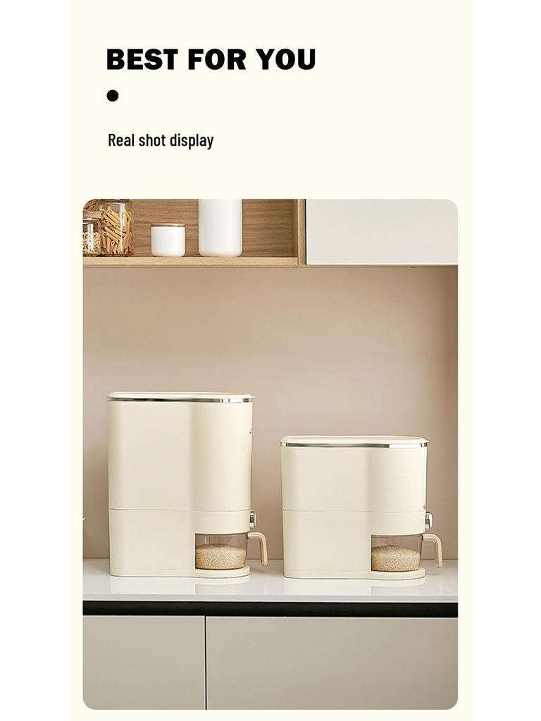 Druck-zu-Entnahme Insekten- & Feuchtigkeitsgeschützter Reislagerbehälter, Lebensmittelechter Versiegelter Eimer für die Küche