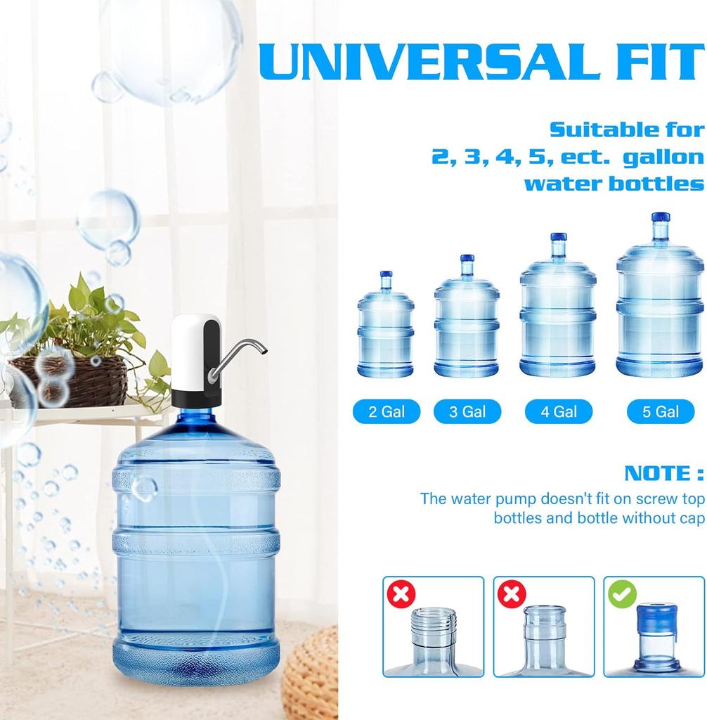 LMETJMA 5 Gallon Water Bottle Dispenser USB Charging Water Bottle Pump Portable Water Dispenser Pump for Camping BBQ Grill JT239