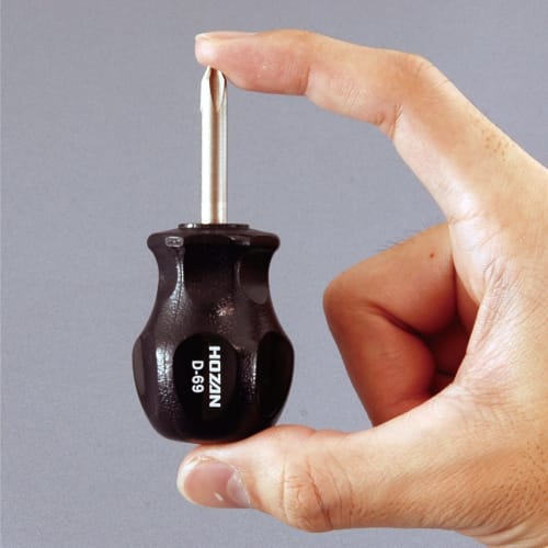HOZAN Stubby Driver, Easy To Use In Narrow Spaces, Overall Length 83mm, Tip Size +No.2, D-69