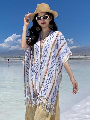 Winter Women Scarf Layers Poncho Elegant Lady White Striped Plaid Tassel Wraps Shawl Warm Scarve Capa Para Mujer Pashmina Cloak