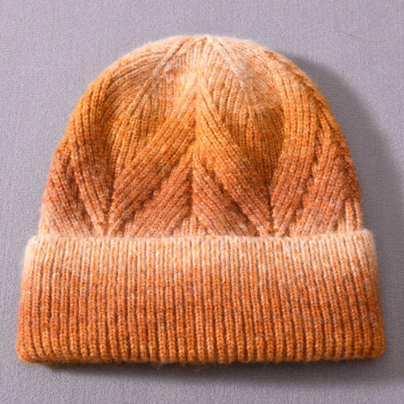 Gradually change knitted hat twill yarn ins wind wool blend outdoor wool hat ear protector warm wool hat