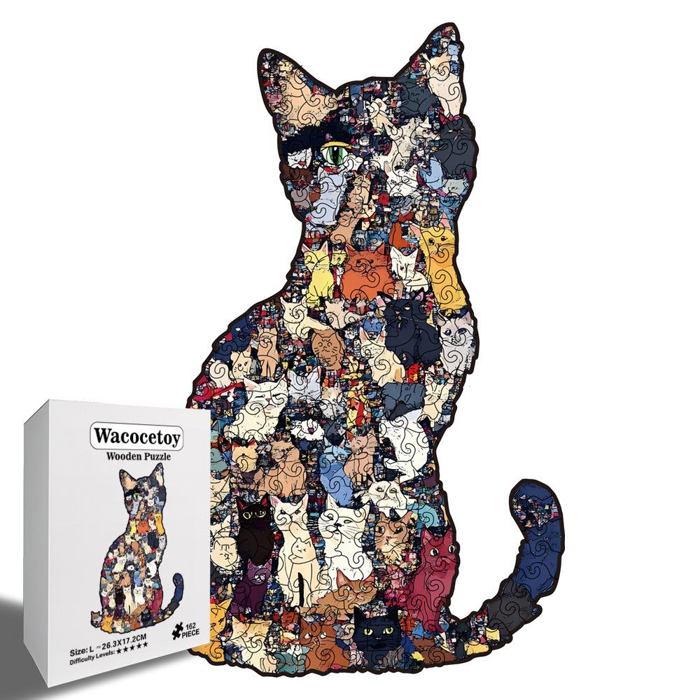 One-Eyed Cat Puzzle Toy Original Piggy Bank High Difficulty Decompression Wooden Special-Shaped Puzzle