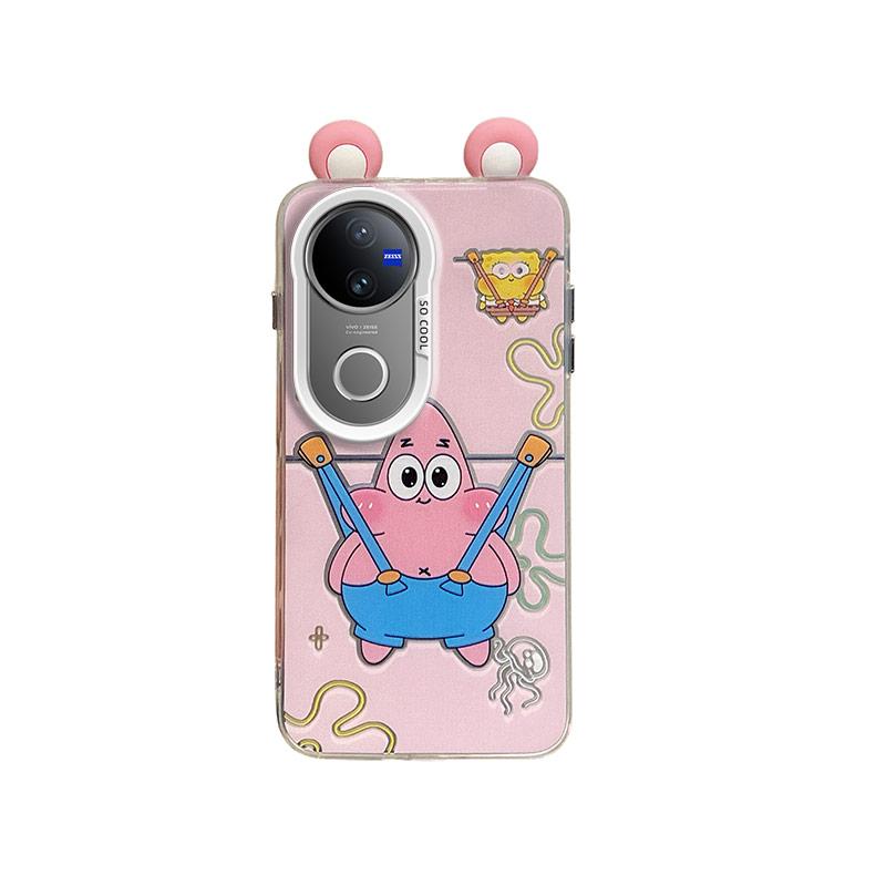 KEYSION Cute Ear Cartoon Case for VIVO V50 5G with Lanyard Soft Silicone+PC Shockproof Phone Back Cover for VIVO V50