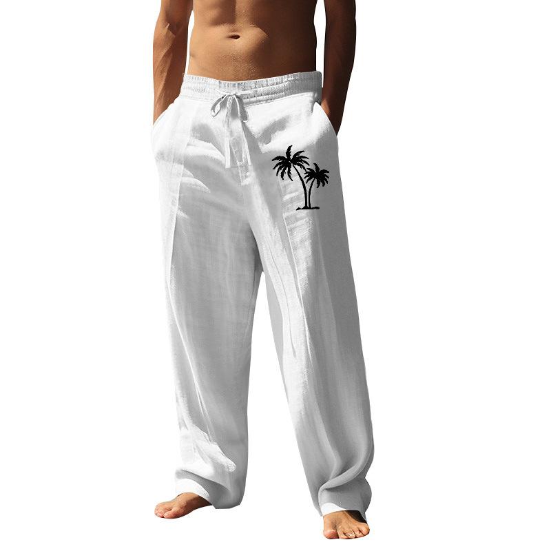 Men's Coconut Printed Breathable Cotton and Linen Loose Casual Sweat Pants for Men
