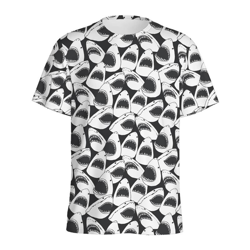 Cute Cartoon Shark 3D Printed T Shirt For Men Women Sea Animals Pattern T-Shirt Loose Short Sleeves Round Neck Tee Shirts Tops