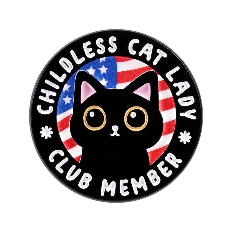 Childless Cat Lady Club Member Enamel Pins Cartoon Animal Lover Brooches Lapel Badges Fun Black Kitten Jewelry Gift for Friends
