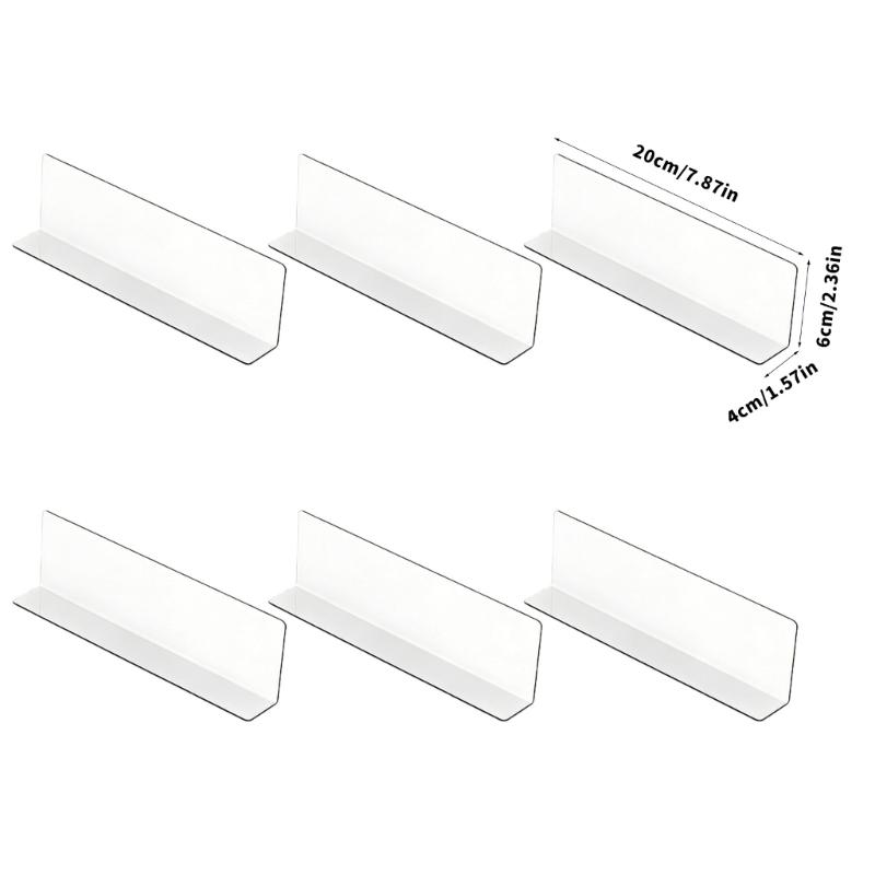 6 Pieces Acrylic Shelf Separators Shelf Organizers Dividers Clear and L Shape Design For Storage Cabinet And Display