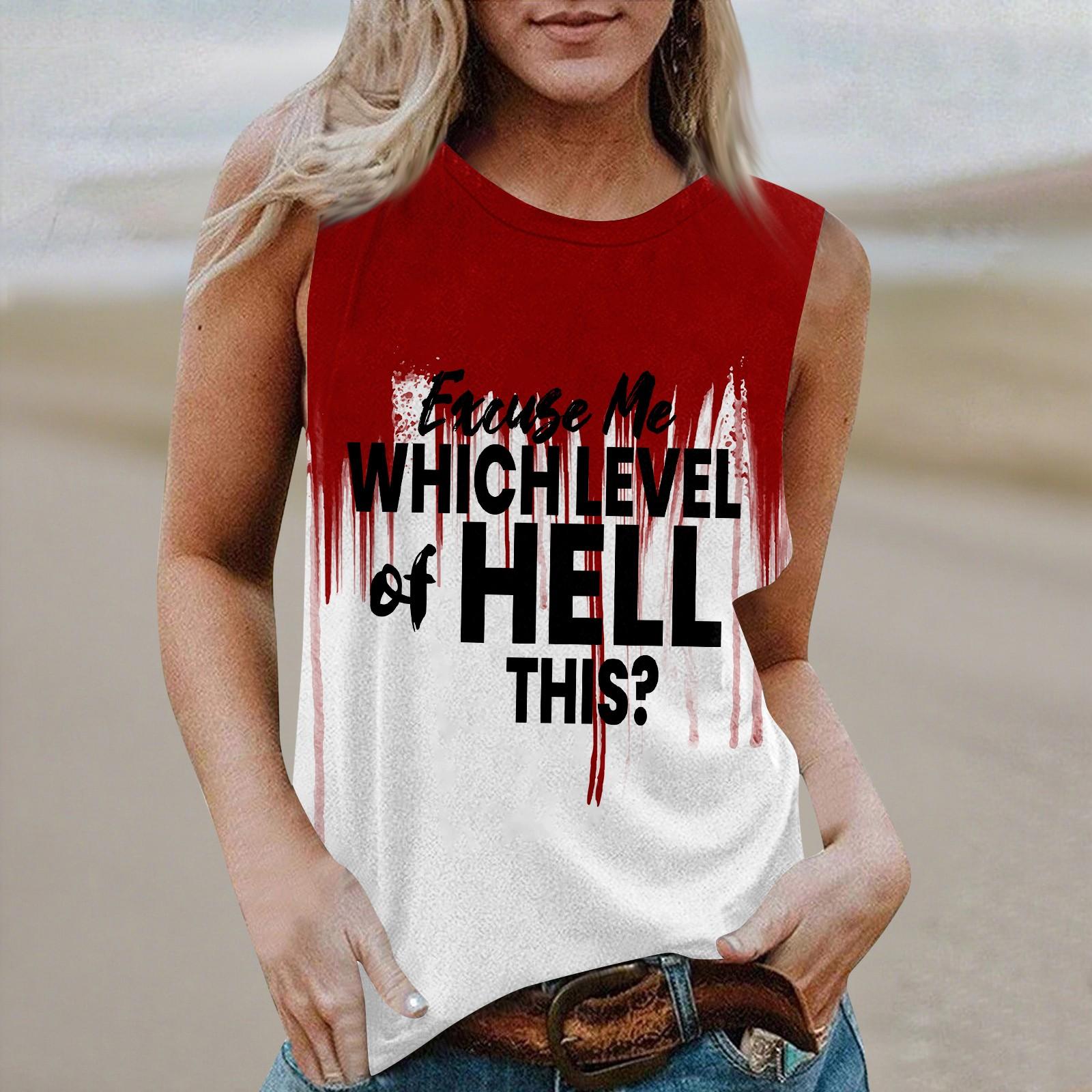 

Women s Round Neck Casual Sleeveless Halloween Printed Vest T-Shirt Top M