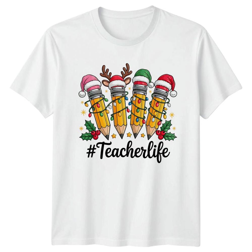 Happy Holidays Christmas Teachers School Pencils Unisex Unisexs Graphic Tee S