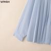 VONDA Damen Lässig Umlegekragen Elegant Gerüscht Plissee Langarm Bluse