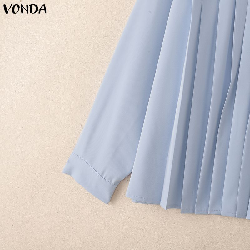 VONDA Damen Lässig Umlegekragen Elegant Gerüscht Plissee Langarm Bluse