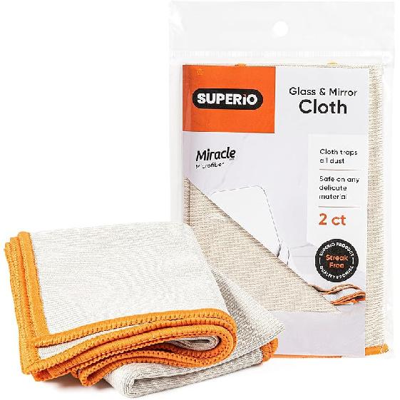 Superio Microfiber Glass, Mirror, Window Cleaning Cloth for Car Windshield, Lenses Tv Screen, Electronics, 14x16 Large Micro Fiber Lint & Streak Free 2 Pack кремовый
