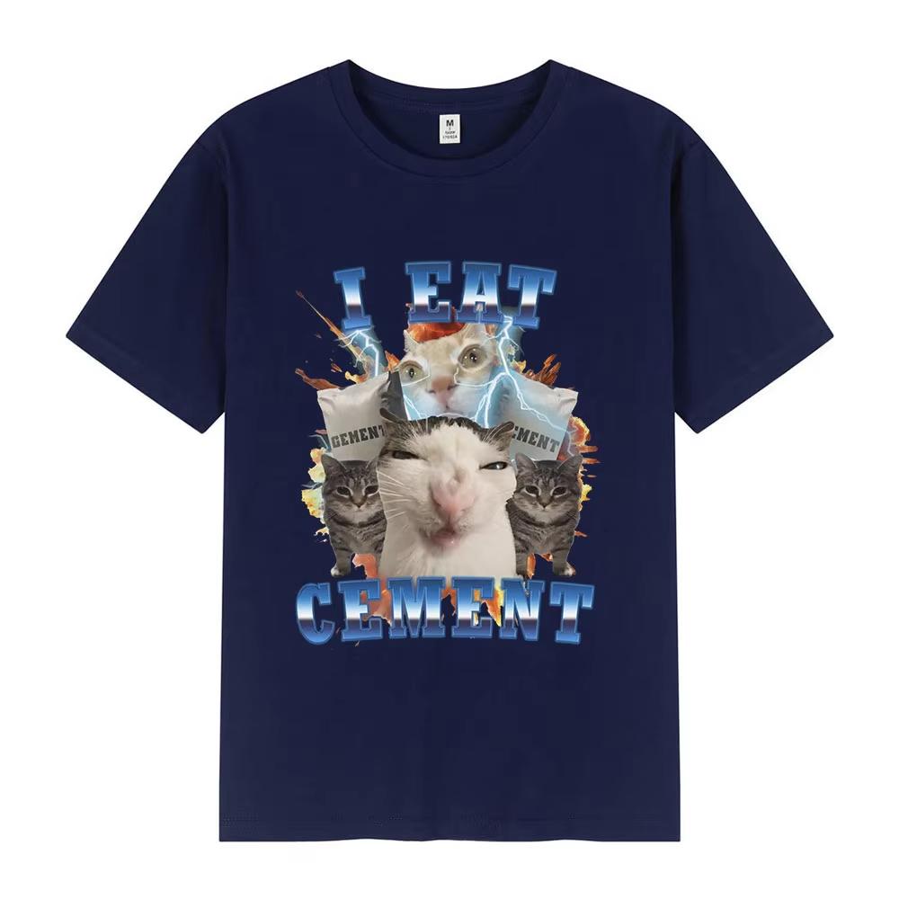 I Eat Cement Funny Cat Meme Graphic Tshirt Mens Womens Fashion Vintage Short Sleeve Tshirts Casual Cotton Oversized T Shirts