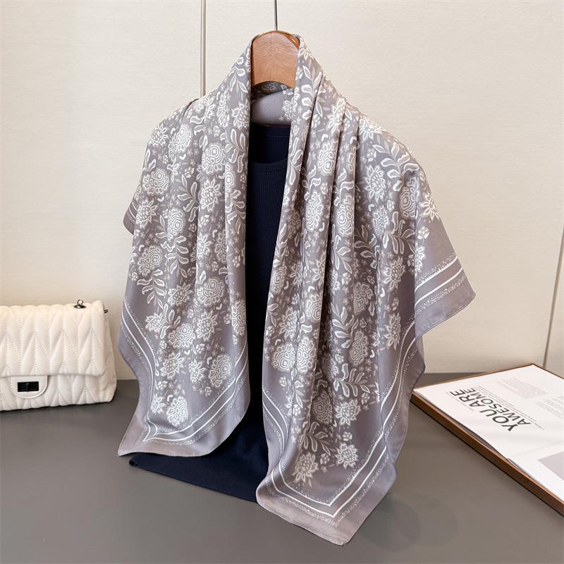 Autumn must-have imitation silk large square scarf retro flower printing professional versatile shawl diagonal silk pattern scarf headscarf women