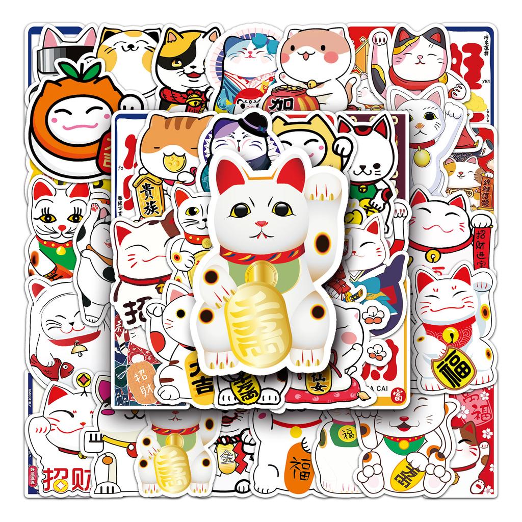 50 Photos of Lucky Cat Cartoon Cute Cat Laptop Suitcase Suitcase Car Decoration Waterproof Stickers