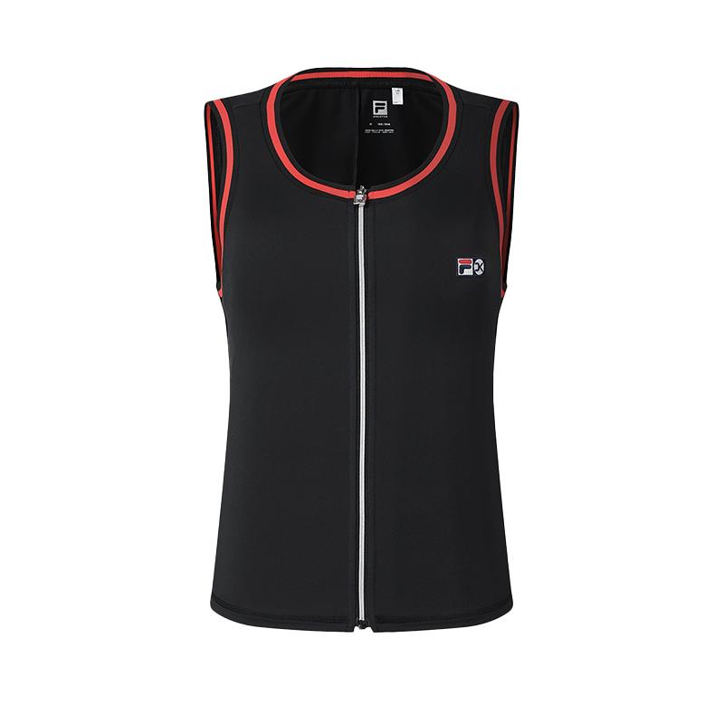 

Теннисная серия FILA, жилет без рукавов с круглым вырезом на молнии, облегающего кроя, с логотипом, женские топы, глубокий черный A11W523115F-BK XL