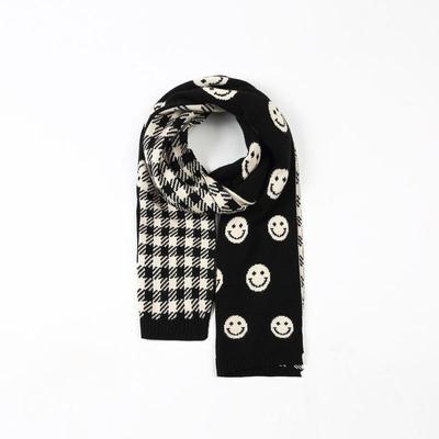 Autumn and Winter Female Smiley Plaid Scarf Korean All-match Cute Girl Knitted Warm Scarf Shawl