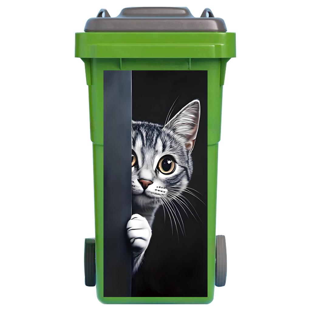 1 Pezzo Adesivo Cestino Gatto 3D Carino - Adesivo Impermeabile Autoadesivo per Pattumiera - Copertura Divertente Animale per Cassonetto Esterno Decorazione Giardino