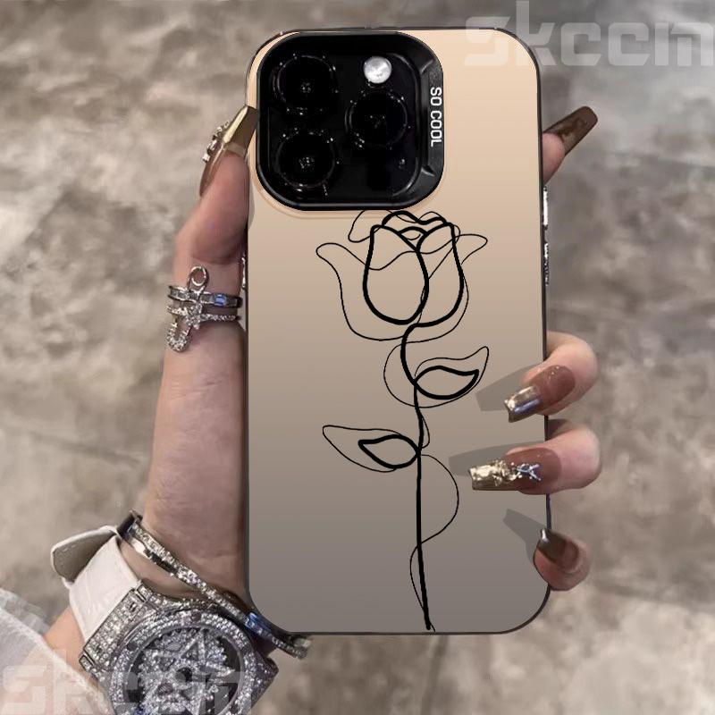 

Minimalist Line Rose Pattern Design IMD Phone Case For iPhone 16 Pro Max 15 14 13 12 11 16E 17 Air X XR XS Max 7 8 Plus Cover iPhone 11