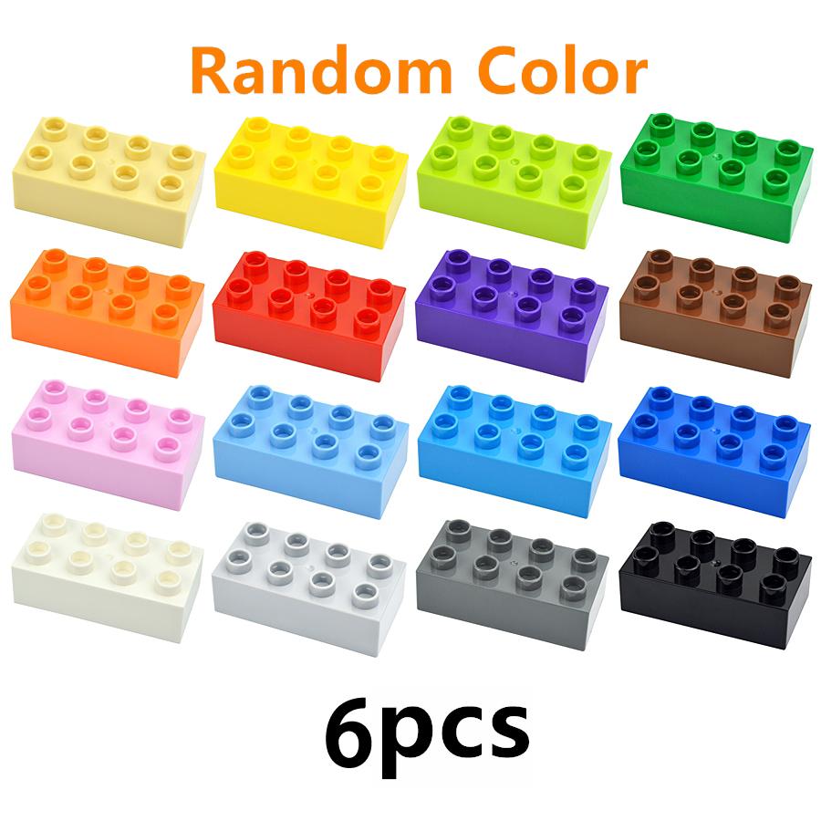 6Pcs 2x4 Dots Big Size Brick Thick Building Blocks 2*4 Classic Educational Part Accessories MOC Compatible Large Toy Kid Duploes