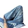 American Retro Blue Plaid Jeans Men's Spring Design Sense High-end Slightly Pull Pants Loose Wide-leg Pants