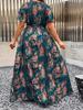 Chic Plus Size Women's V-Neck Print Wrap Slit Dress with Belt