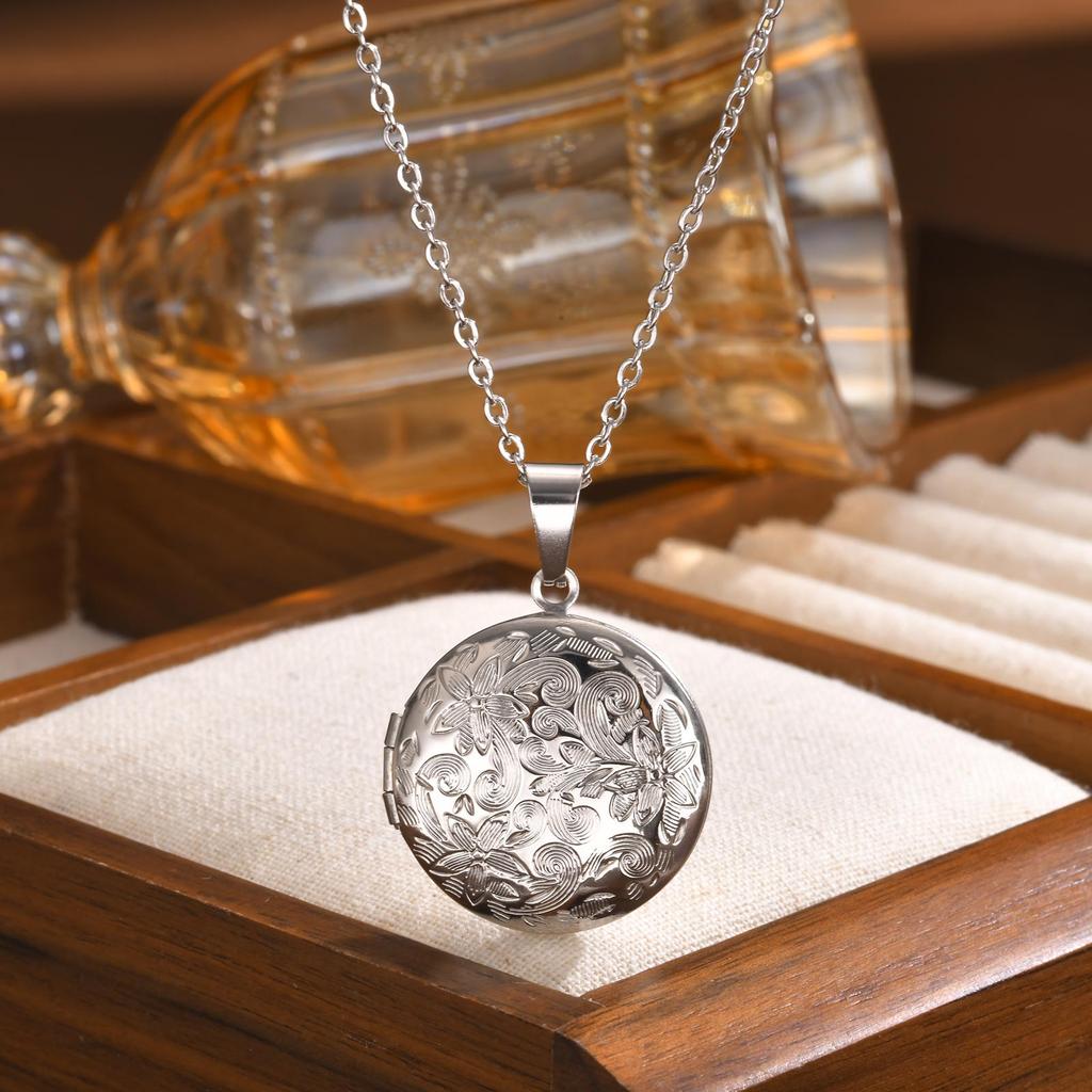Free Photo Custom Necklace Stainless Steel Flower Openable Photo Frame Round Pendants Necklaces for Women New Fashion Jewelry