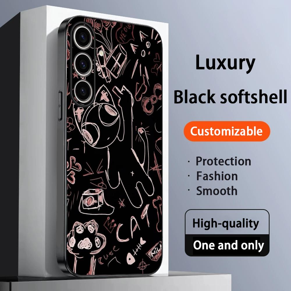 Cat universe cute fashion design ins Phone Case For Samsung Galaxy S25 S24 S23 S22 S21 S20 Plus Ultra Note20 Soft Black