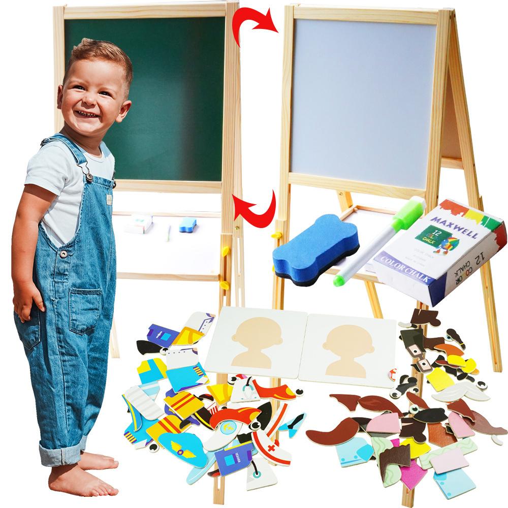 Drewniana tablica magnetyczna kredowa + puzzle magnetyczne zestaw