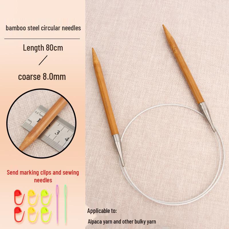 Bamboo-Steel Circular Knitting Needles, Full Set for Hand Knitting Blankets.