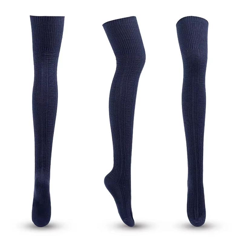 

1 Pair Women s Above Knee-Length Stocks Thigh-High Socks Over the Knees Large Size Warm Wool Stockings One Size темно-синий