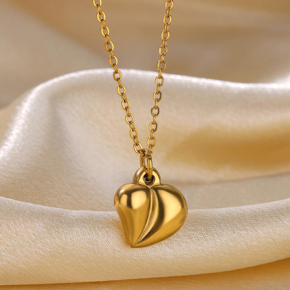 Irregular Glossy Heart Stainless Steel Necklaces For Women Gold Color Heart Design Pendant Necklace Party Wedding Jewelry Mujer