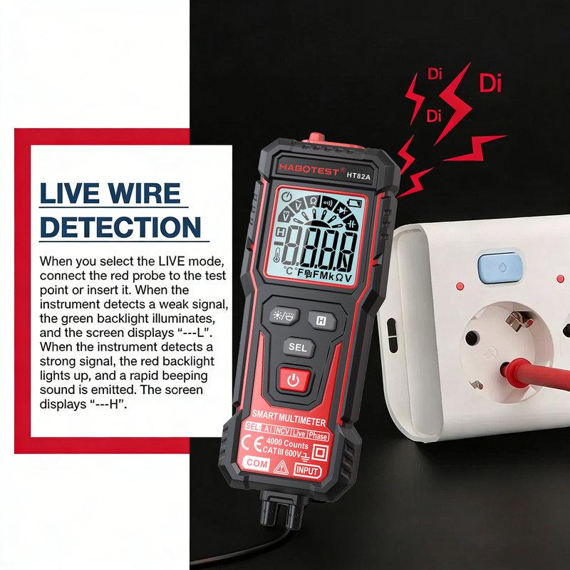 HABOTEST HT82A Digital Multimeter Voltage Tester 4000 Counts 600V AC/DC Volt Meter NCV Phase Sequence Auto Ranging Multimetre
