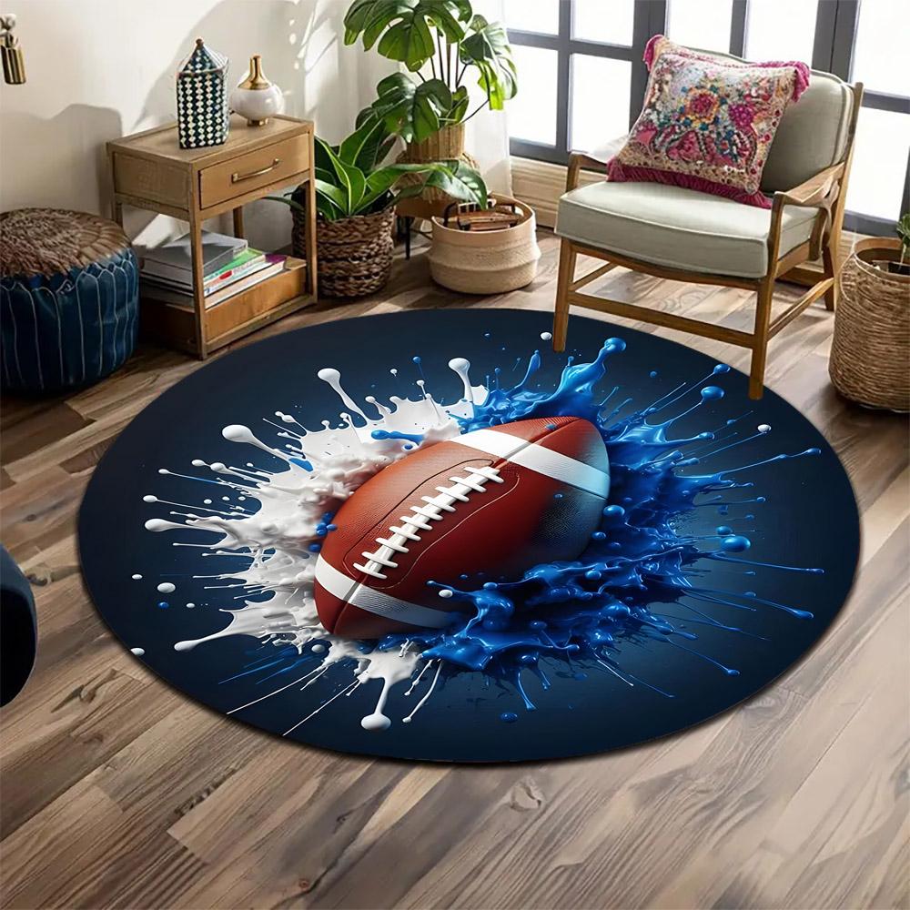 "American Football with Paint Splash Design" Print round rug, living room, bedroom, playroom carpet, non slip floor mat, gift