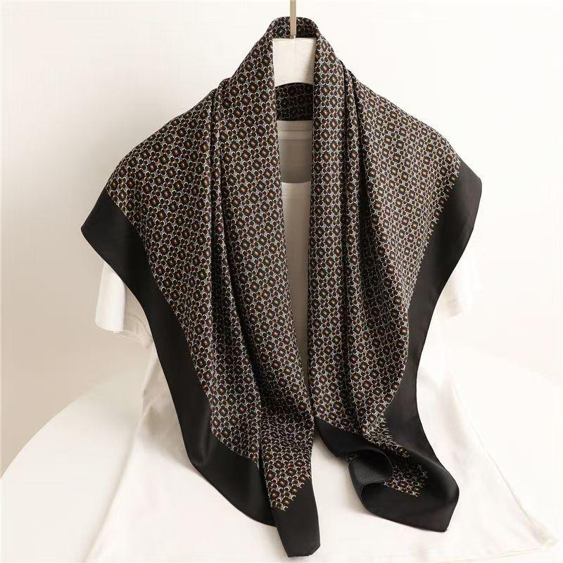 Print Satin Silk Square Scarf Hijab Women Bandana 90Cm Headscarves Neckerchief Ladies Muffler Shawl Wrap Foulard Headband